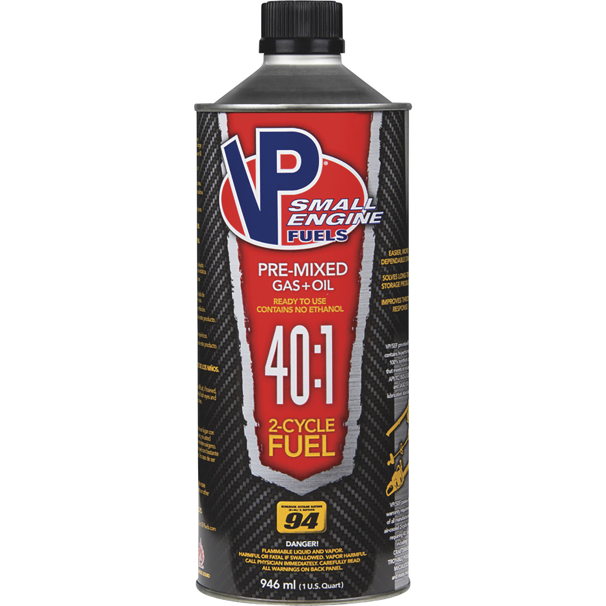 VP Small Engine Pre-Mixed Gas + Oil 2-Cycle Fuel, 40:1 Ratio, Ready-To-Use, Contains No Ethanol, 1-Qt. Can